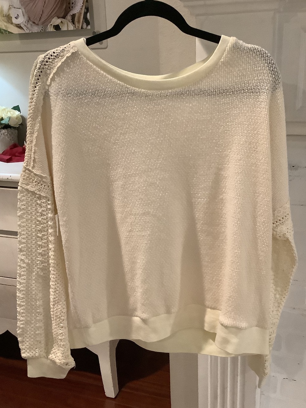 Umgee Cream Open-Knit Scoop Neck Pullover